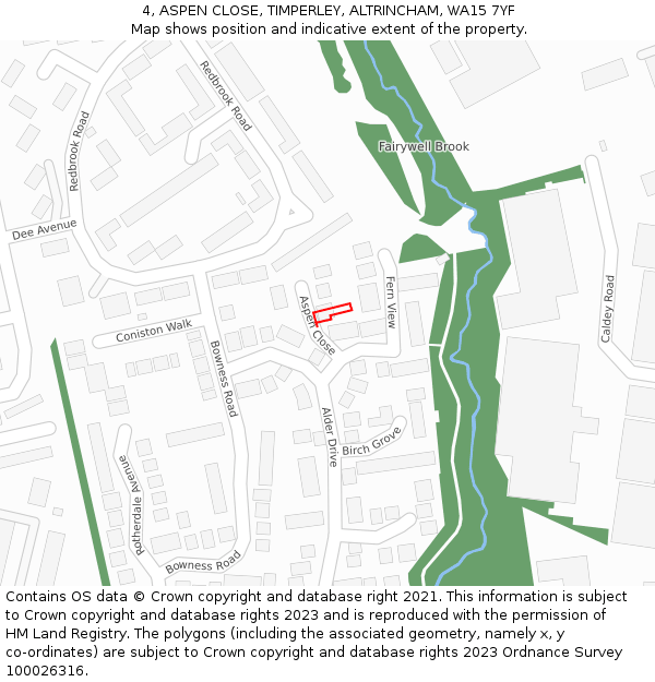 4, ASPEN CLOSE, TIMPERLEY, ALTRINCHAM, WA15 7YF: Location map and indicative extent of plot