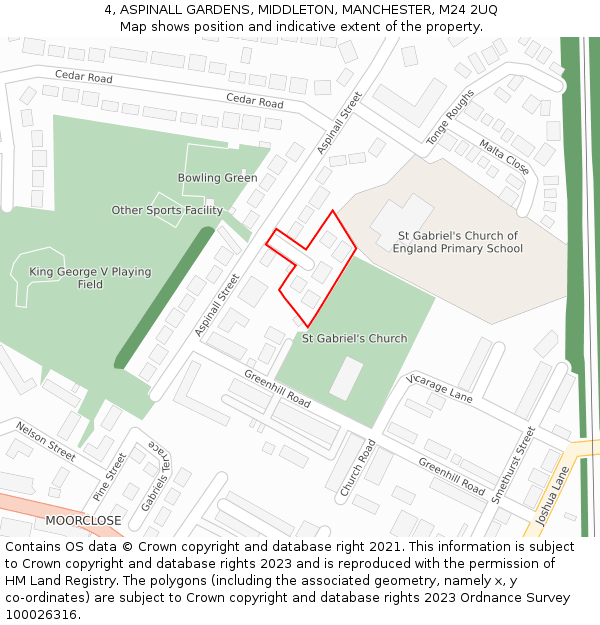 4, ASPINALL GARDENS, MIDDLETON, MANCHESTER, M24 2UQ: Location map and indicative extent of plot