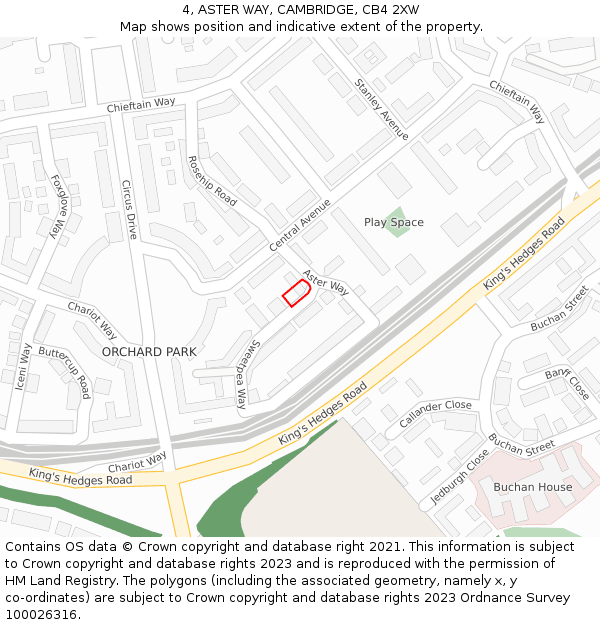 4, ASTER WAY, CAMBRIDGE, CB4 2XW: Location map and indicative extent of plot