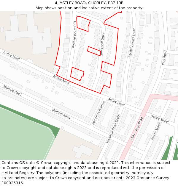 4, ASTLEY ROAD, CHORLEY, PR7 1RR: Location map and indicative extent of plot