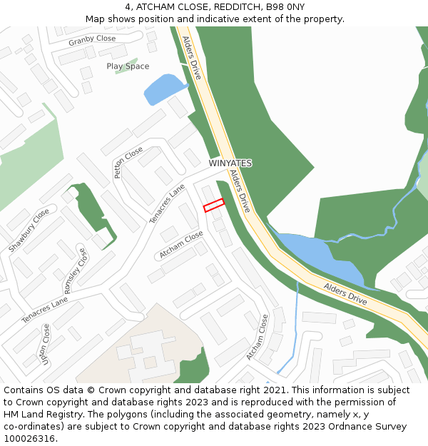 4, ATCHAM CLOSE, REDDITCH, B98 0NY: Location map and indicative extent of plot