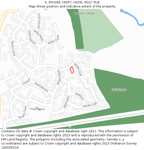 4, ATHOKE CROFT, HOOK, RG27 9UE: Location map and indicative extent of plot