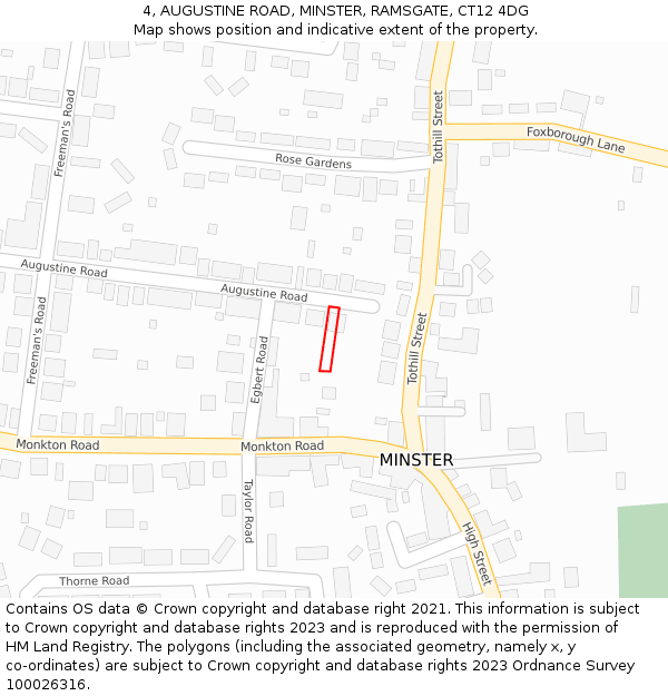 4, AUGUSTINE ROAD, MINSTER, RAMSGATE, CT12 4DG: Location map and indicative extent of plot