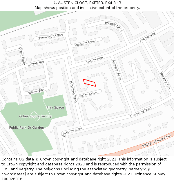 4, AUSTEN CLOSE, EXETER, EX4 8HB: Location map and indicative extent of plot
