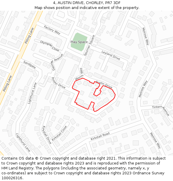 4, AUSTIN DRIVE, CHORLEY, PR7 3DF: Location map and indicative extent of plot