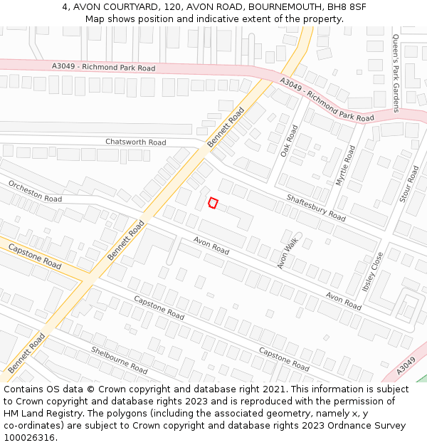 4, AVON COURTYARD, 120, AVON ROAD, BOURNEMOUTH, BH8 8SF: Location map and indicative extent of plot