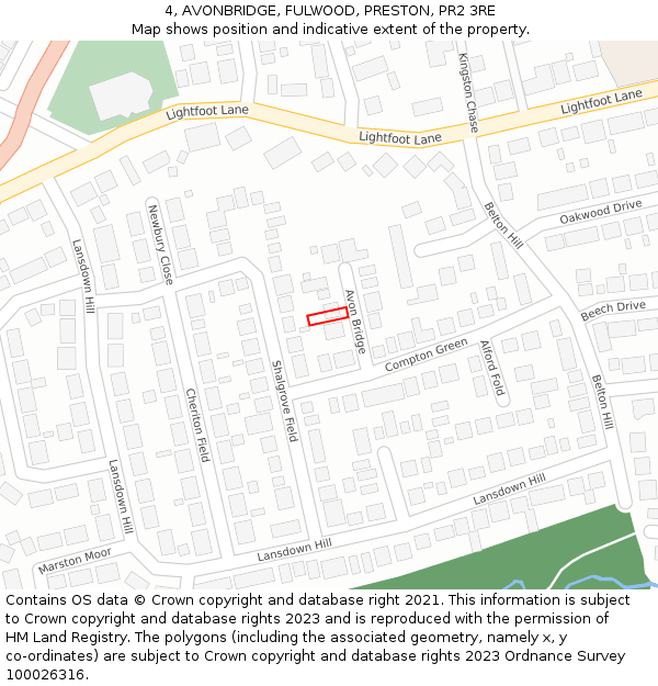 4, AVONBRIDGE, FULWOOD, PRESTON, PR2 3RE: Location map and indicative extent of plot