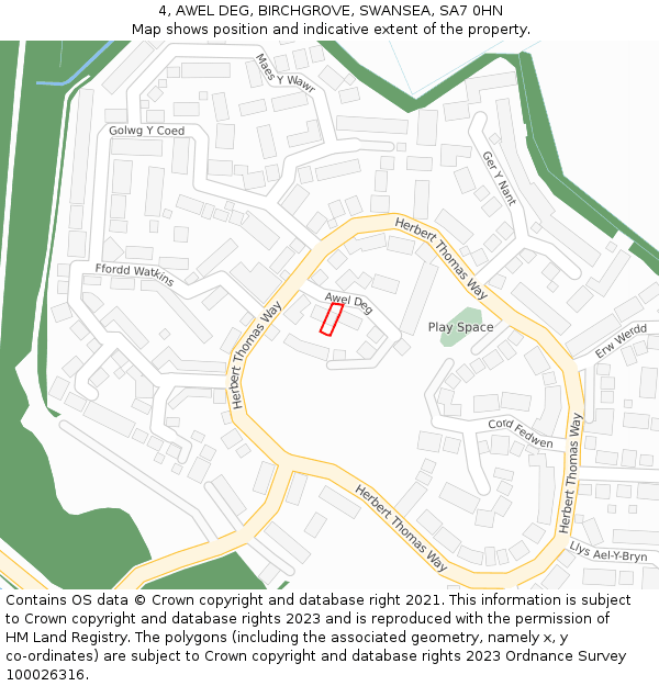 4, AWEL DEG, BIRCHGROVE, SWANSEA, SA7 0HN: Location map and indicative extent of plot