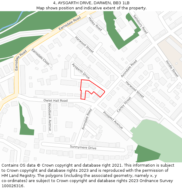 4, AYSGARTH DRIVE, DARWEN, BB3 1LB: Location map and indicative extent of plot