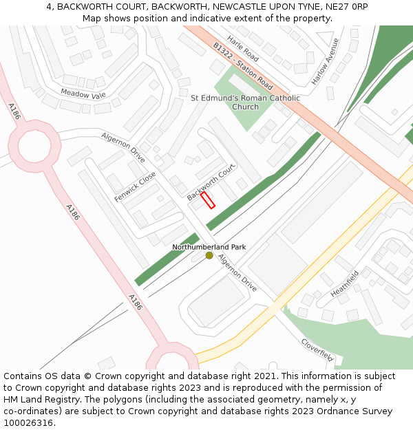 4, BACKWORTH COURT, BACKWORTH, NEWCASTLE UPON TYNE, NE27 0RP: Location map and indicative extent of plot