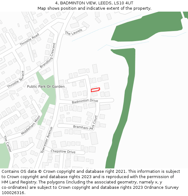 4, BADMINTON VIEW, LEEDS, LS10 4UT: Location map and indicative extent of plot