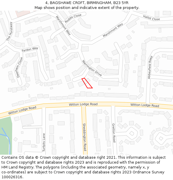 4, BAGSHAWE CROFT, BIRMINGHAM, B23 5YR: Location map and indicative extent of plot