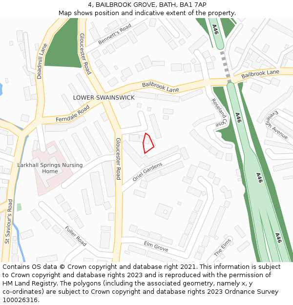 4, BAILBROOK GROVE, BATH, BA1 7AP: Location map and indicative extent of plot