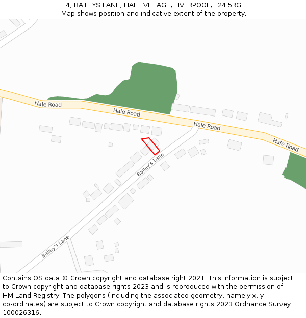 4, BAILEYS LANE, HALE VILLAGE, LIVERPOOL, L24 5RG: Location map and indicative extent of plot