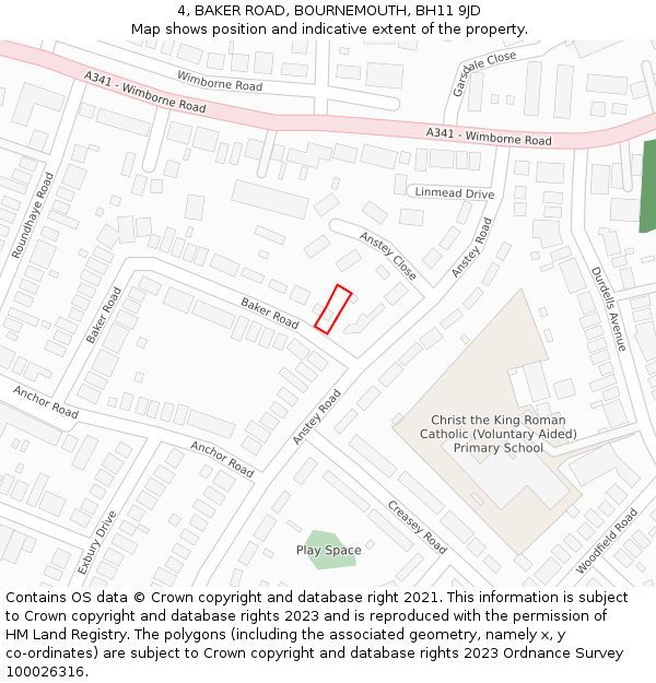 4, BAKER ROAD, BOURNEMOUTH, BH11 9JD: Location map and indicative extent of plot