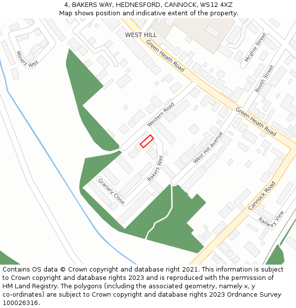 4, BAKERS WAY, HEDNESFORD, CANNOCK, WS12 4XZ: Location map and indicative extent of plot