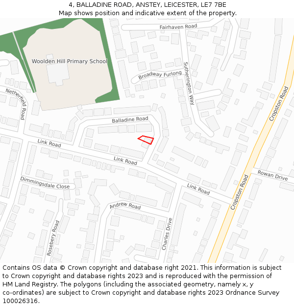 4, BALLADINE ROAD, ANSTEY, LEICESTER, LE7 7BE: Location map and indicative extent of plot