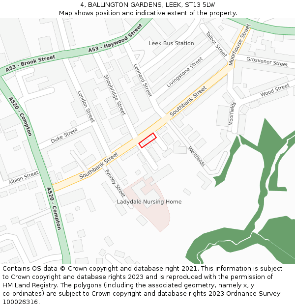 4, BALLINGTON GARDENS, LEEK, ST13 5LW: Location map and indicative extent of plot