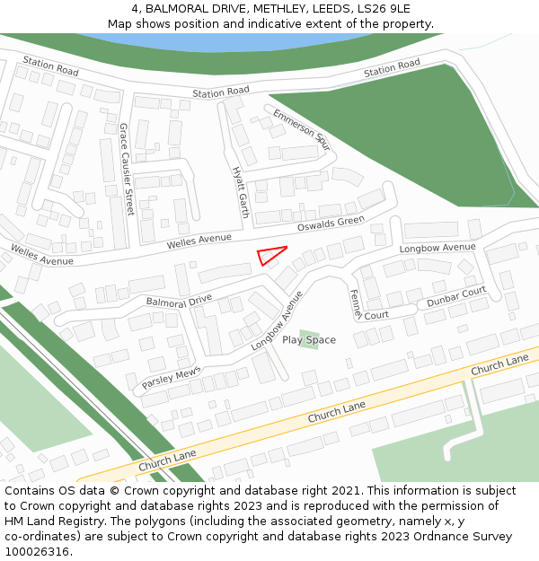 4, BALMORAL DRIVE, METHLEY, LEEDS, LS26 9LE: Location map and indicative extent of plot