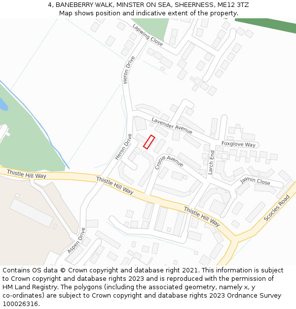 4, BANEBERRY WALK, MINSTER ON SEA, SHEERNESS, ME12 3TZ: Location map and indicative extent of plot