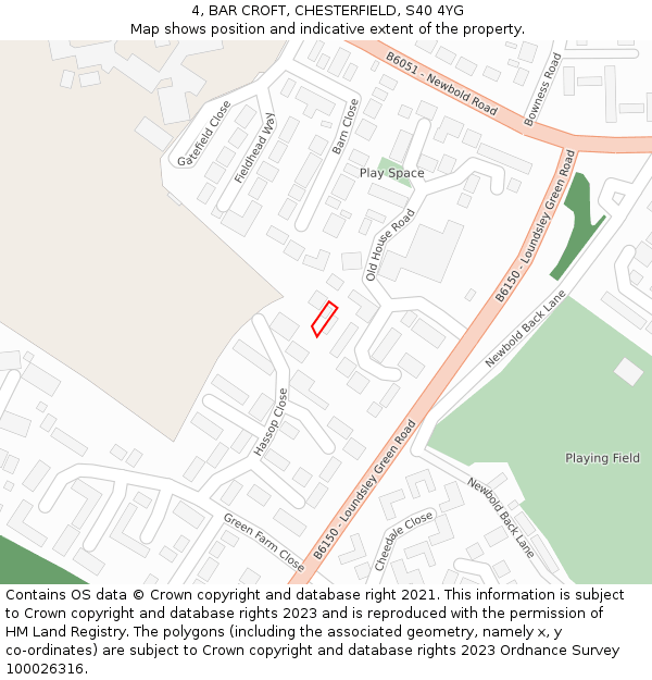 4, BAR CROFT, CHESTERFIELD, S40 4YG: Location map and indicative extent of plot