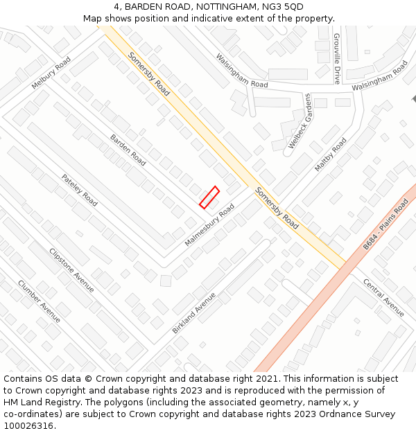 4, BARDEN ROAD, NOTTINGHAM, NG3 5QD: Location map and indicative extent of plot