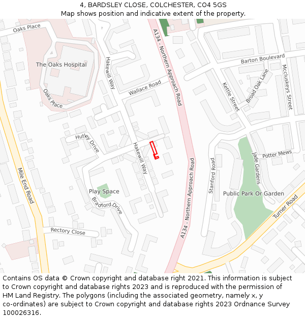 4, BARDSLEY CLOSE, COLCHESTER, CO4 5GS: Location map and indicative extent of plot