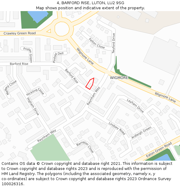 4, BARFORD RISE, LUTON, LU2 9SG: Location map and indicative extent of plot