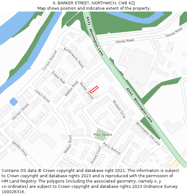 4, BARKER STREET, NORTHWICH, CW8 4ZJ: Location map and indicative extent of plot