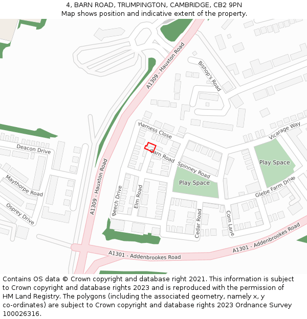 4, BARN ROAD, TRUMPINGTON, CAMBRIDGE, CB2 9PN: Location map and indicative extent of plot