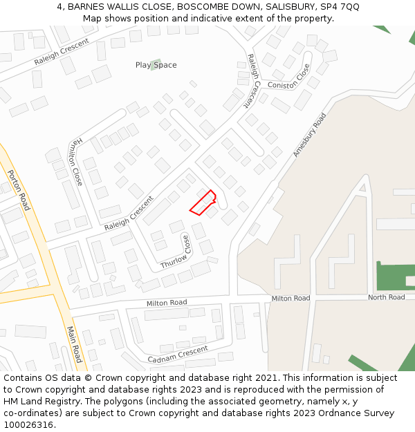 4, BARNES WALLIS CLOSE, BOSCOMBE DOWN, SALISBURY, SP4 7QQ: Location map and indicative extent of plot