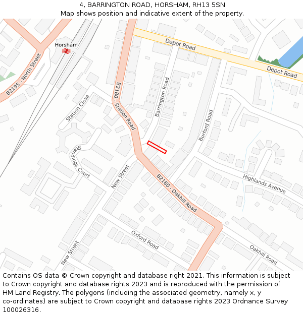 4, BARRINGTON ROAD, HORSHAM, RH13 5SN: Location map and indicative extent of plot