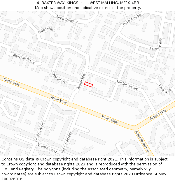 4, BAXTER WAY, KINGS HILL, WEST MALLING, ME19 4BB: Location map and indicative extent of plot