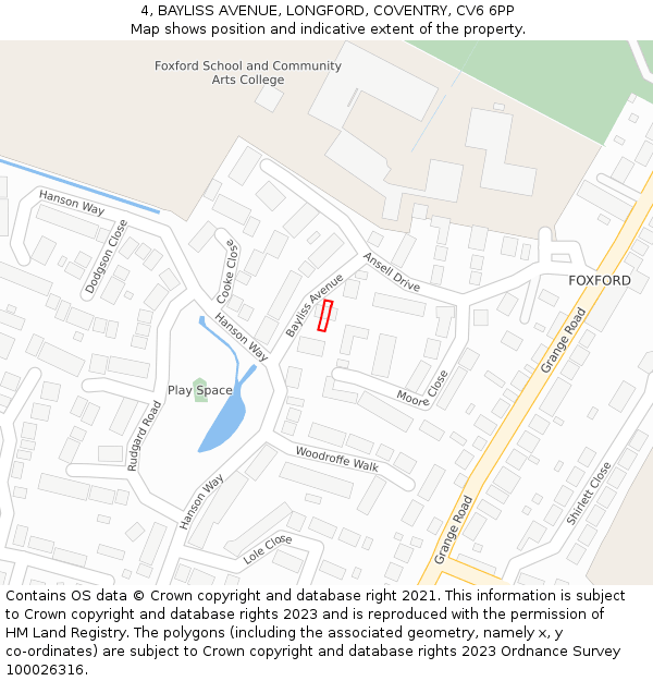 4, BAYLISS AVENUE, LONGFORD, COVENTRY, CV6 6PP: Location map and indicative extent of plot