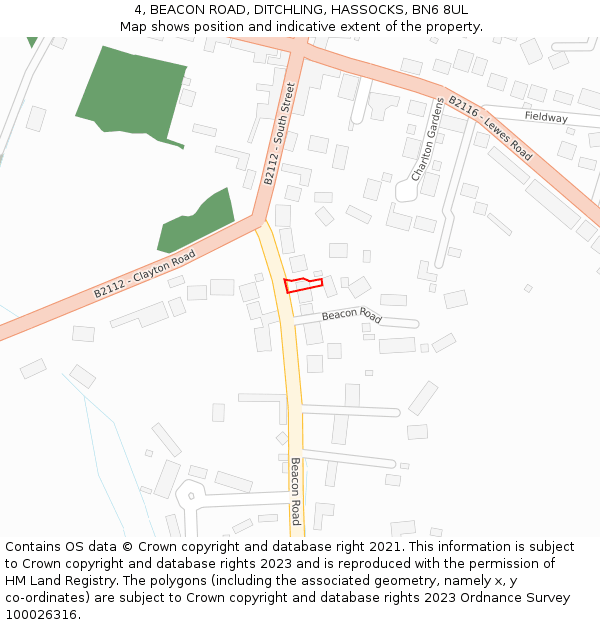 4, BEACON ROAD, DITCHLING, HASSOCKS, BN6 8UL: Location map and indicative extent of plot