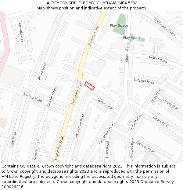 4, BEACONSFIELD ROAD, CHATHAM, ME4 5SW: Location map and indicative extent of plot