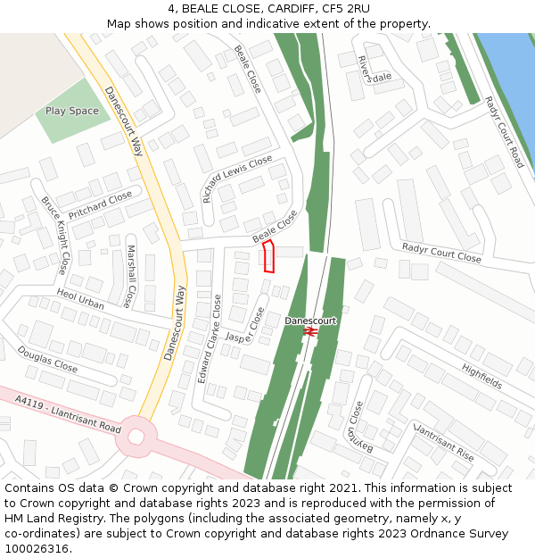 4, BEALE CLOSE, CARDIFF, CF5 2RU: Location map and indicative extent of plot