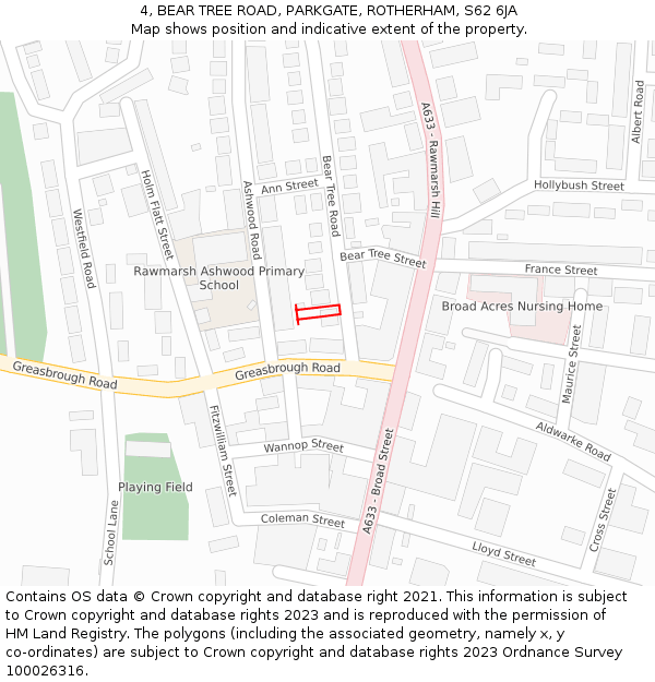 4, BEAR TREE ROAD, PARKGATE, ROTHERHAM, S62 6JA: Location map and indicative extent of plot