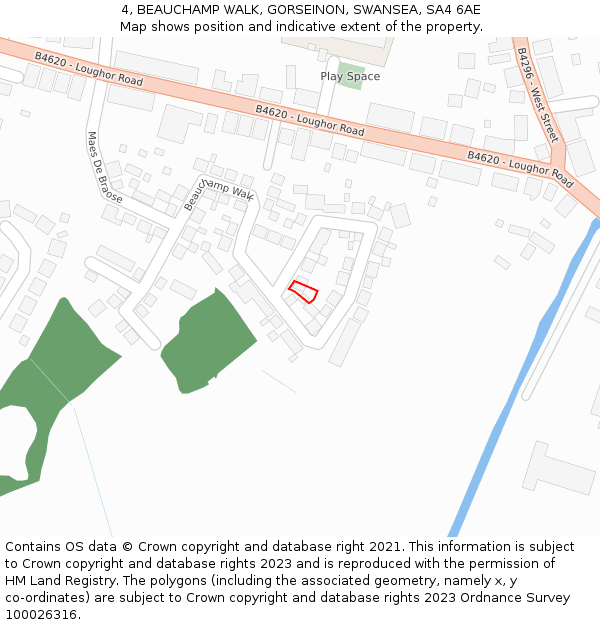 4, BEAUCHAMP WALK, GORSEINON, SWANSEA, SA4 6AE: Location map and indicative extent of plot