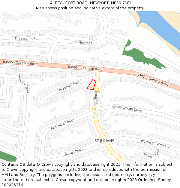 4, BEAUFORT ROAD, NEWPORT, NP19 7ND: Location map and indicative extent of plot