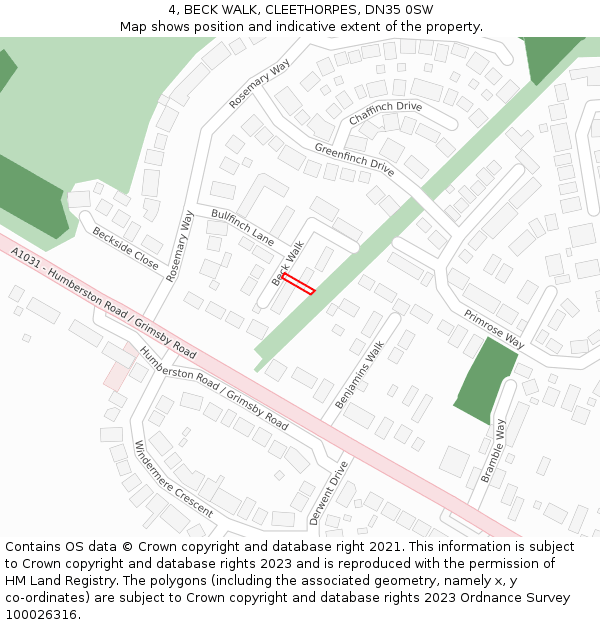 4, BECK WALK, CLEETHORPES, DN35 0SW: Location map and indicative extent of plot