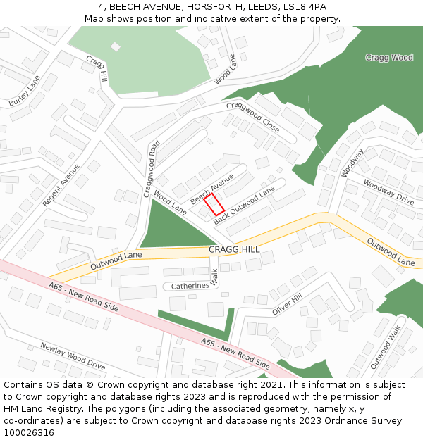 4, BEECH AVENUE, HORSFORTH, LEEDS, LS18 4PA: Location map and indicative extent of plot