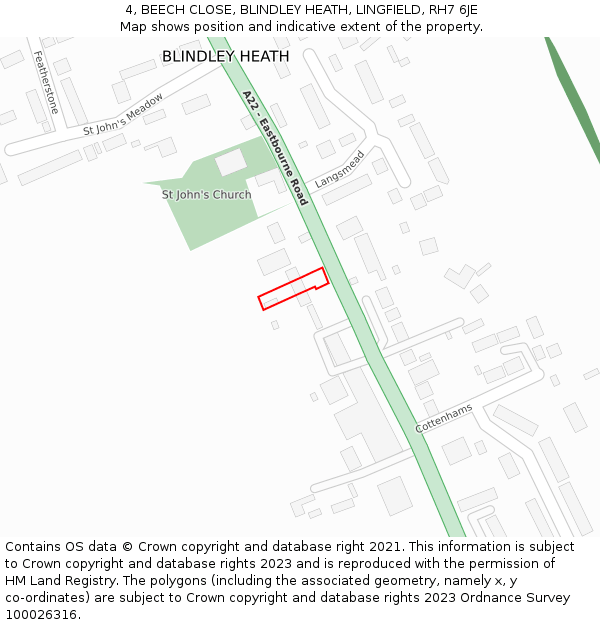 4, BEECH CLOSE, BLINDLEY HEATH, LINGFIELD, RH7 6JE: Location map and indicative extent of plot