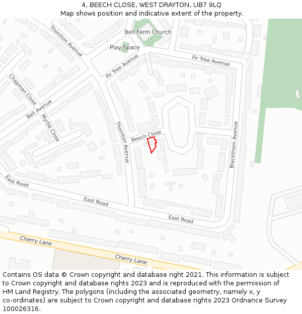 4, BEECH CLOSE, WEST DRAYTON, UB7 9LQ: Location map and indicative extent of plot