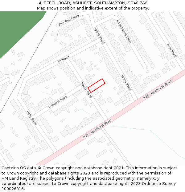 4, BEECH ROAD, ASHURST, SOUTHAMPTON, SO40 7AY: Location map and indicative extent of plot