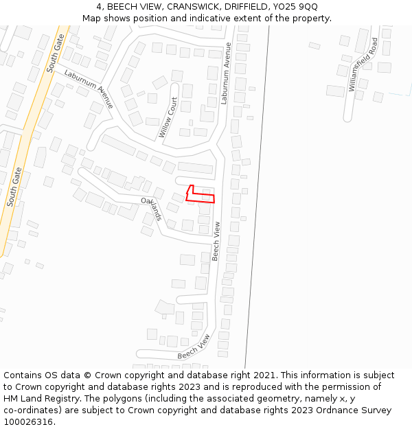 4, BEECH VIEW, CRANSWICK, DRIFFIELD, YO25 9QQ: Location map and indicative extent of plot