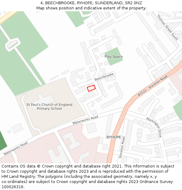 4, BEECHBROOKE, RYHOPE, SUNDERLAND, SR2 0NZ: Location map and indicative extent of plot