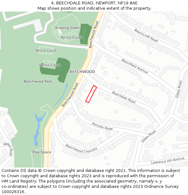 4, BEECHDALE ROAD, NEWPORT, NP19 8AE: Location map and indicative extent of plot