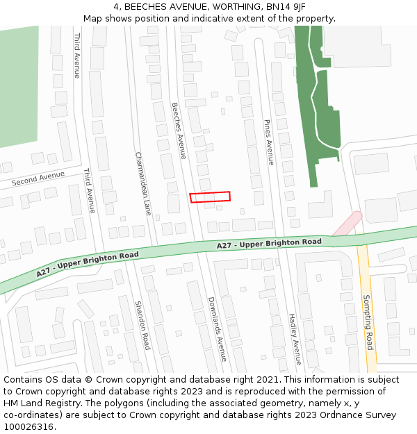 4, BEECHES AVENUE, WORTHING, BN14 9JF: Location map and indicative extent of plot