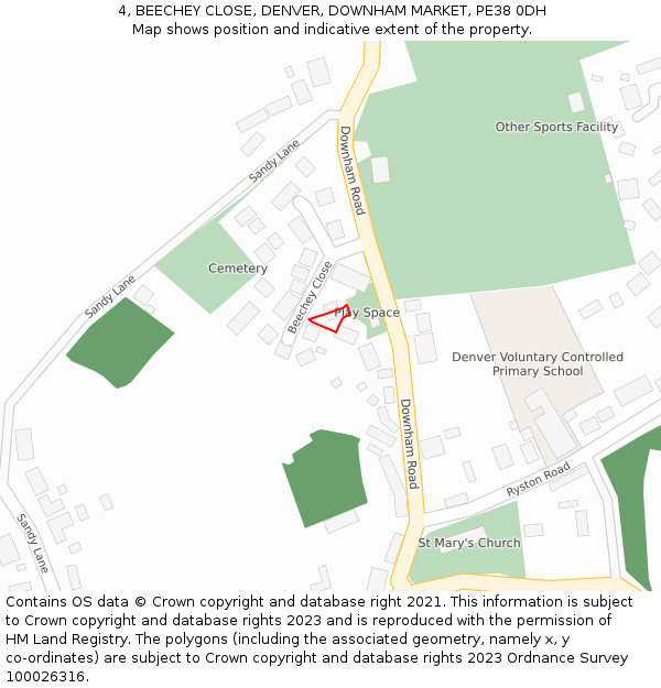 4, BEECHEY CLOSE, DENVER, DOWNHAM MARKET, PE38 0DH: Location map and indicative extent of plot